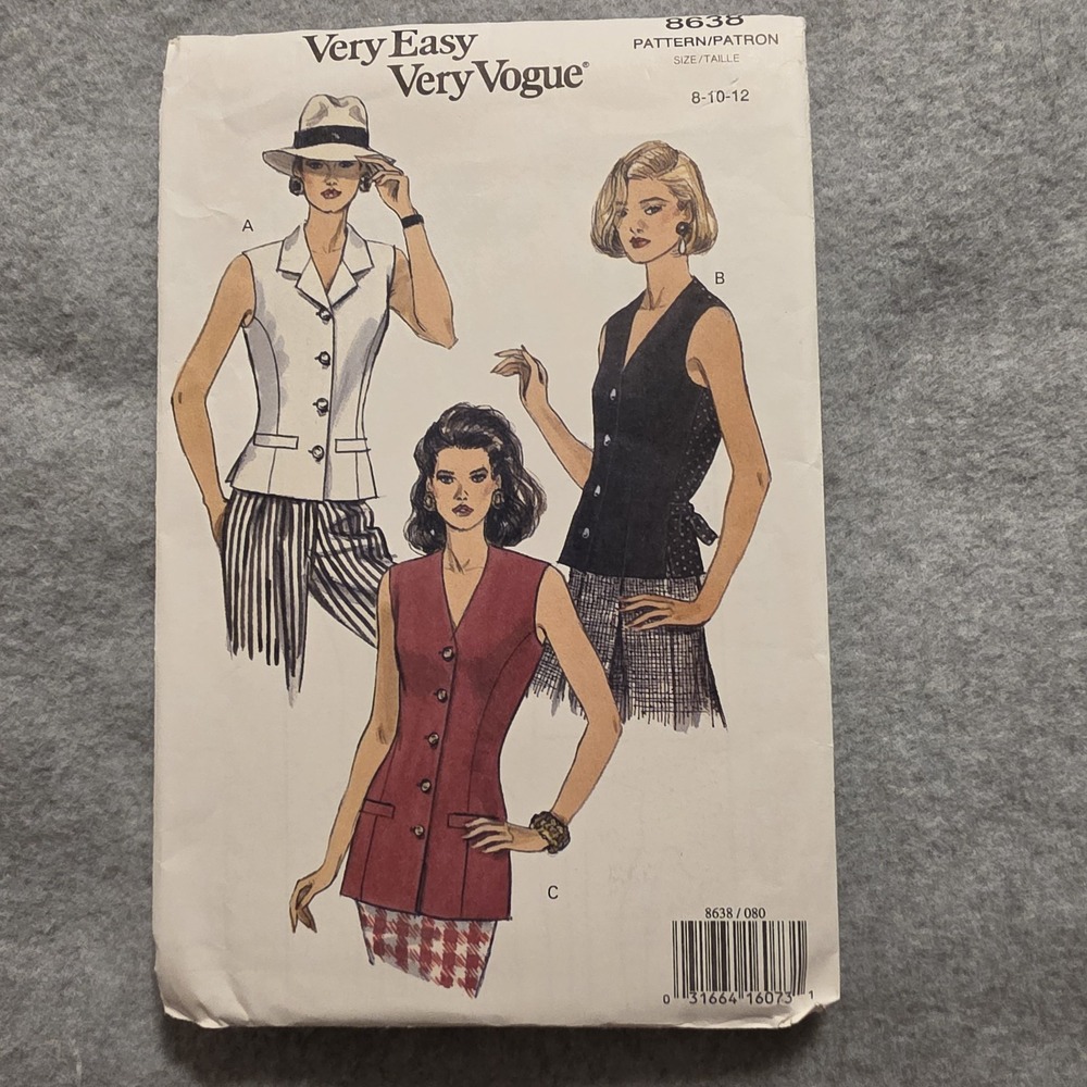 Vogue Very Easy Very Vogue Women's Vest Sewing Pattern Sz 8-12 Vintage 8638